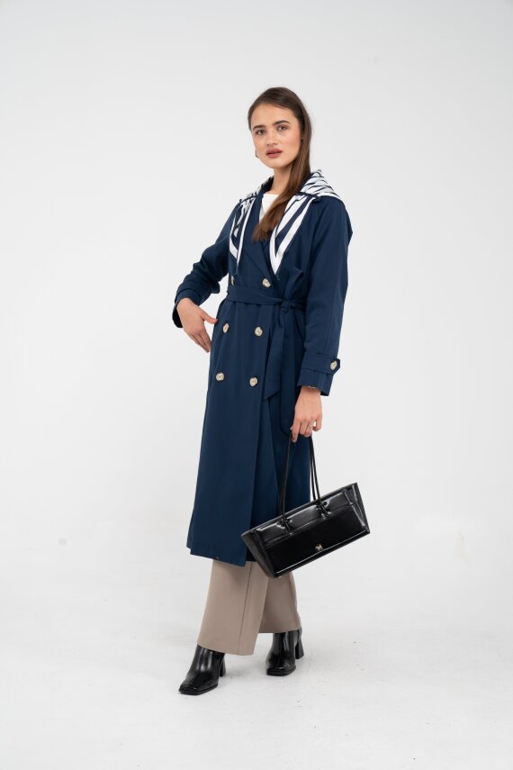 Kuşaklı Çift Düğmeli Kadın Trençkot 8086 - 24