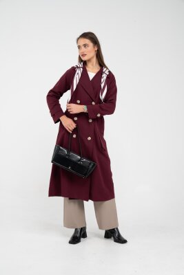 Kuşaklı Çift Düğmeli Kadın Trençkot 8086 - 28