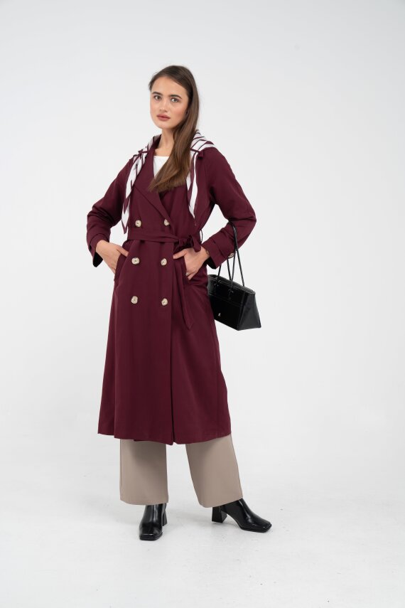Kuşaklı Çift Düğmeli Kadın Trençkot 8086 - 32