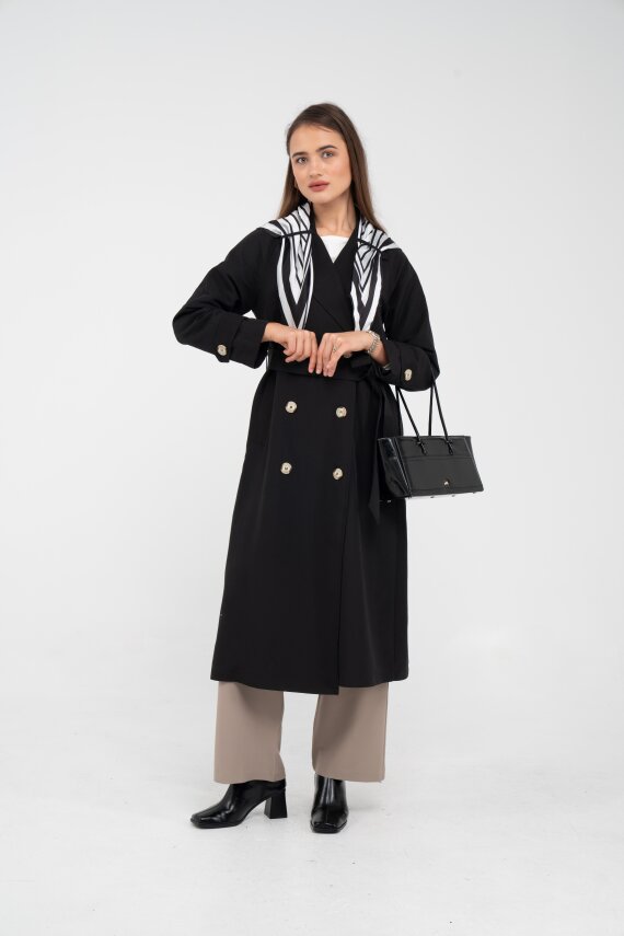 Kuşaklı Çift Düğmeli Kadın Trençkot 8086 - 34