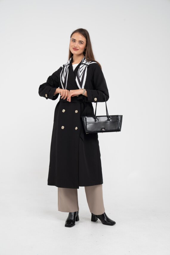 Kuşaklı Çift Düğmeli Kadın Trençkot 8086 - 35