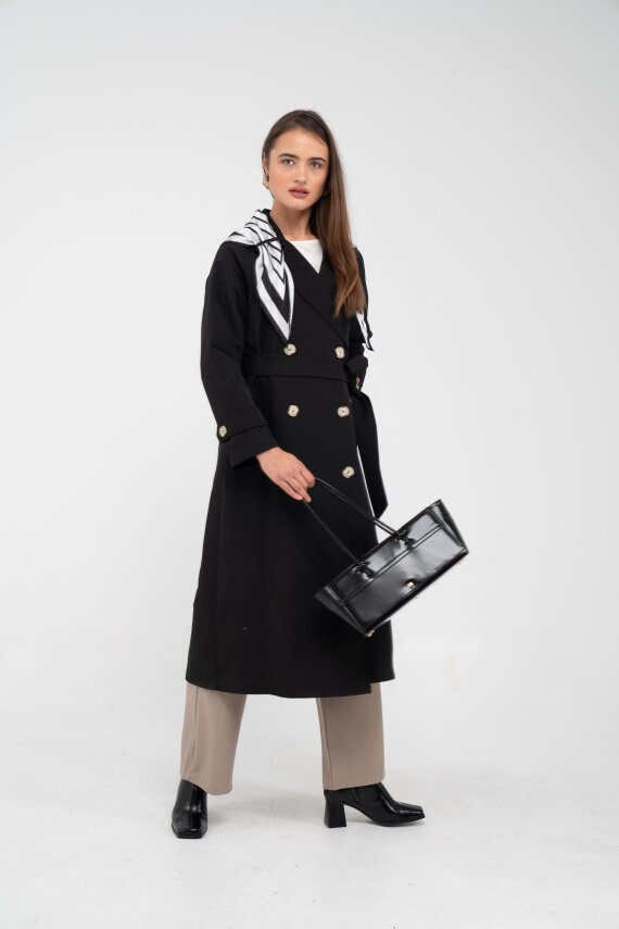 Kuşaklı Çift Düğmeli Kadın Trençkot 8086 - 40