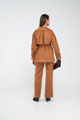 Kuşaklı Çift Düğmeli Süet Dokulu Kadın Takım 1761 - 12