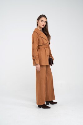 Kuşaklı Çift Düğmeli Süet Dokulu Kadın Takım 1761 - 10