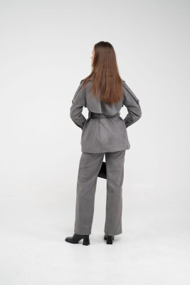 Kuşaklı Çift Düğmeli Süet Dokulu Kadın Takım 1761 - 19