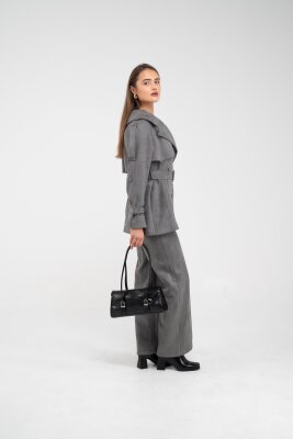 Kuşaklı Çift Düğmeli Süet Dokulu Kadın Takım 1761 - 17