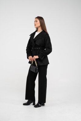 Kuşaklı Çift Düğmeli Süet Dokulu Kadın Takım 1761 - 22