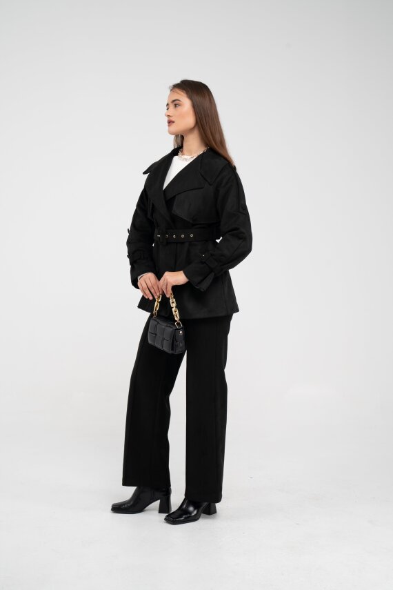 Kuşaklı Çift Düğmeli Süet Dokulu Kadın Takım 1761 - 22