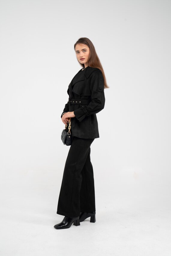 Kuşaklı Çift Düğmeli Süet Dokulu Kadın Takım 1761 - 23