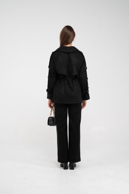 Kuşaklı Çift Düğmeli Süet Dokulu Kadın Takım 1761 - 26