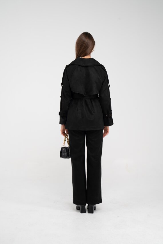 Kuşaklı Çift Düğmeli Süet Dokulu Kadın Takım 1761 - 26