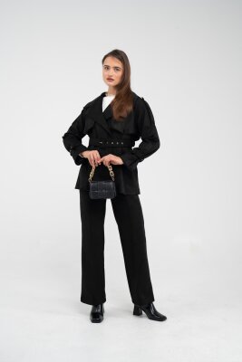 Kuşaklı Çift Düğmeli Süet Dokulu Kadın Takım 1761 - 25