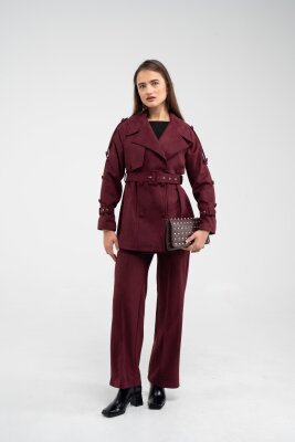 Kuşaklı Çift Düğmeli Süet Dokulu Kadın Takım 1761 - 29