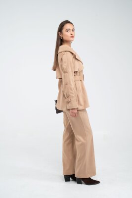 Kuşaklı Çift Düğmeli Süet Dokulu Kadın Takım 1761 - 39