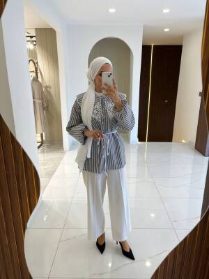 Nakış Detaylı Bel Bağlamalı Kol Lastik Basıc Gömlek - 13