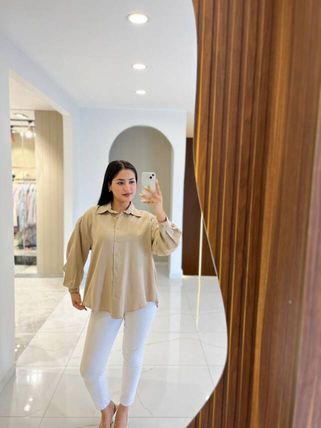Sırt Dekolteli Oversize Basic Gömlek GMK08002 - 1