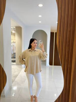Sırt Dekolteli Oversize Basic Gömlek GMK08002 - 4