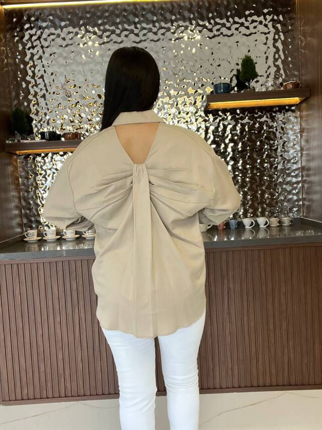 Sırt Dekolteli Oversize Basic Gömlek GMK08002 - 6