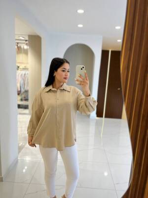 Sırt Dekolteli Oversize Basic Gömlek GMK08002 - 7
