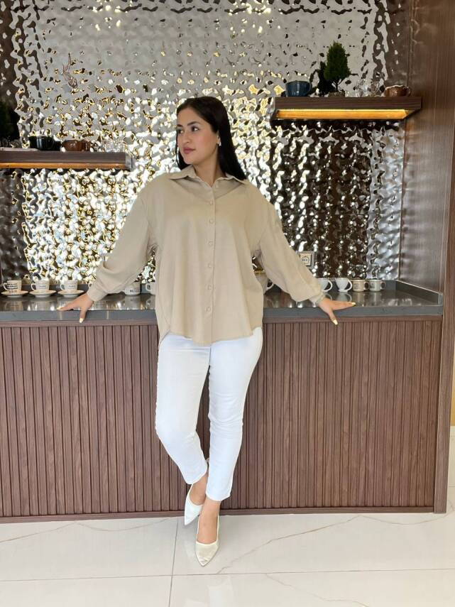 Sırt Dekolteli Oversize Basic Gömlek GMK08002 - 8