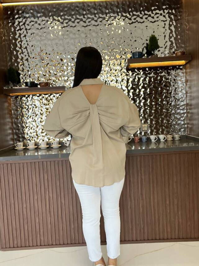 Sırt Dekolteli Oversize Basic Gömlek GMK08002 - 9