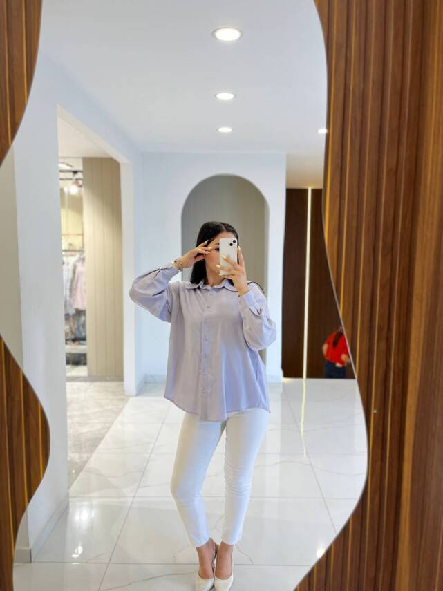 Sırt Dekolteli Oversize Basic Gömlek GMK08002 - 14