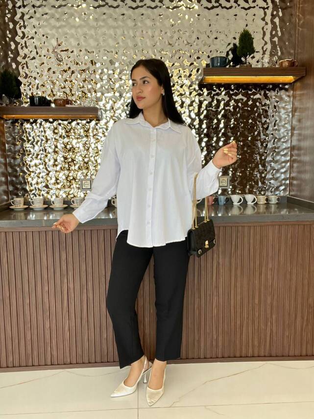 Sırt Dekolteli Oversize Basic Gömlek GMK08002 - 32
