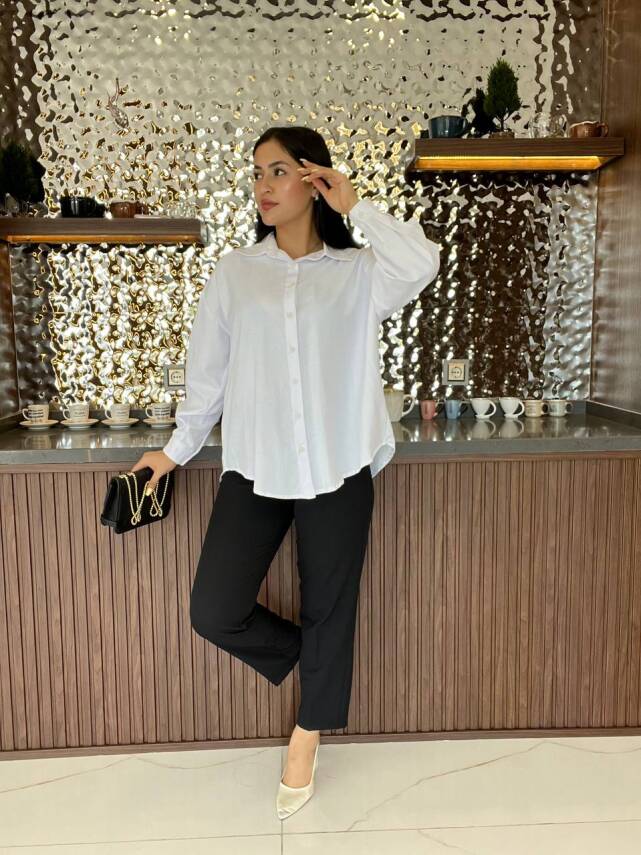 Sırt Dekolteli Oversize Basic Gömlek GMK08002 - 37