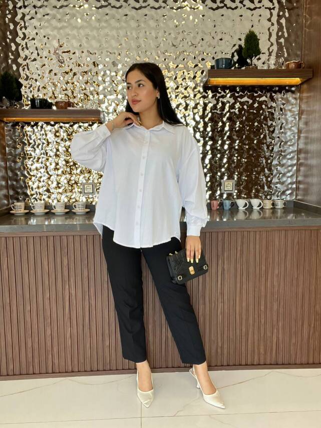 Sırt Dekolteli Oversize Basic Gömlek GMK08002 - 40