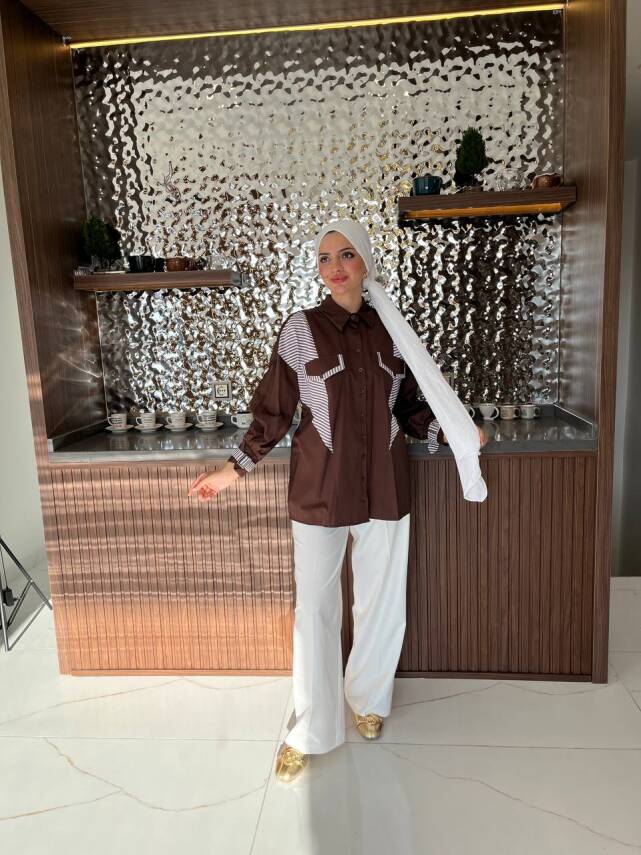 Parça Detaylı Cep Aksesurlı Simetrik Kesim Oversize Basıc Gömlek GMK16046 - 2