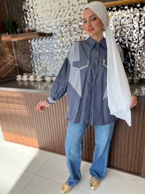 Parça Detaylı Cep Aksesurlı Simetrik Kesim Oversize Basıc Gömlek GMK16046 - 8