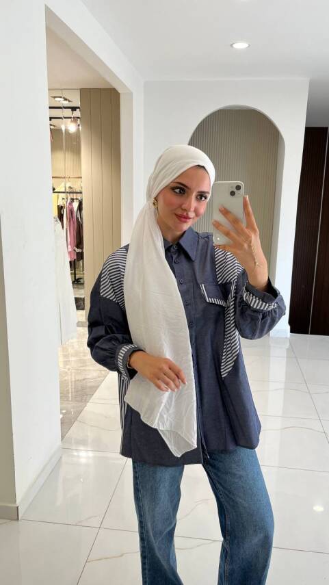 Parça Detaylı Cep Aksesurlı Simetrik Kesim Oversize Basıc Gömlek GMK16046 - 9