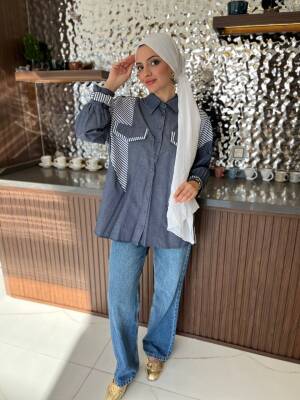 Parça Detaylı Cep Aksesurlı Simetrik Kesim Oversize Basıc Gömlek GMK16046 - 13