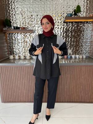 Parça Detaylı Cep Aksesurlı Simetrik Kesim Oversize Basıc Gömlek GMK16046 - 15