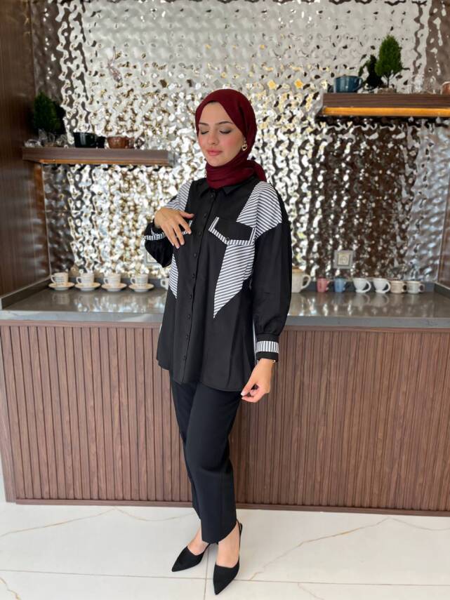 Parça Detaylı Cep Aksesurlı Simetrik Kesim Oversize Basıc Gömlek GMK16046 - 16