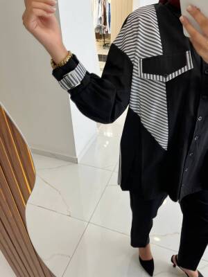 Parça Detaylı Cep Aksesurlı Simetrik Kesim Oversize Basıc Gömlek GMK16046 - 18