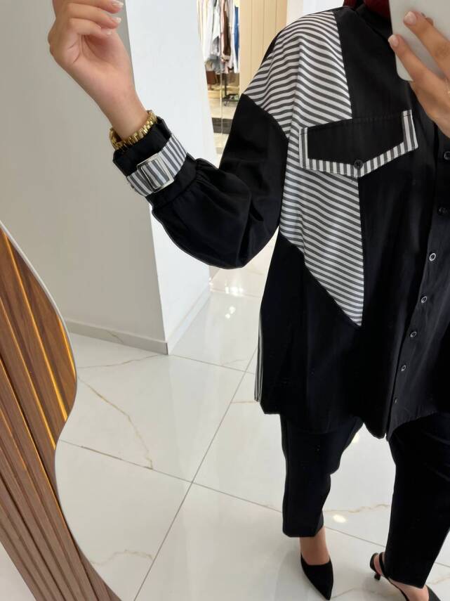 Parça Detaylı Cep Aksesurlı Simetrik Kesim Oversize Basıc Gömlek GMK16046 - 18