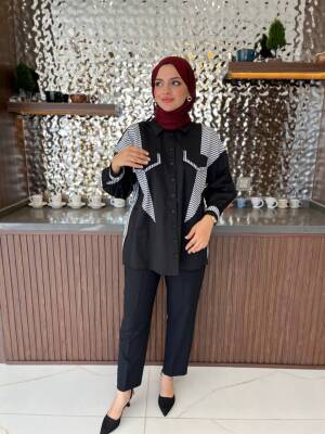 Parça Detaylı Cep Aksesurlı Simetrik Kesim Oversize Basıc Gömlek GMK16046 - 19