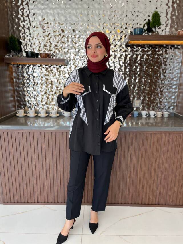 Parça Detaylı Cep Aksesurlı Simetrik Kesim Oversize Basıc Gömlek GMK16046 - 19