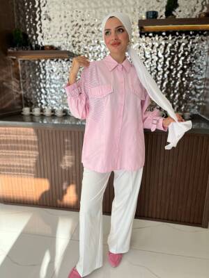 Parça Detaylı Cep Aksesurlı Simetrik Kesim Oversize Basıc Gömlek GMK16046 - 28