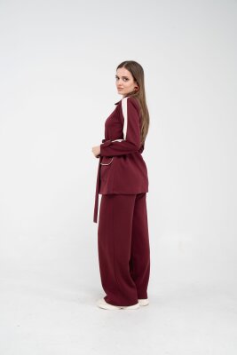 Şerit Detaylı Kuşaklı Geniş Paça Kadın Takım K1725 - 3