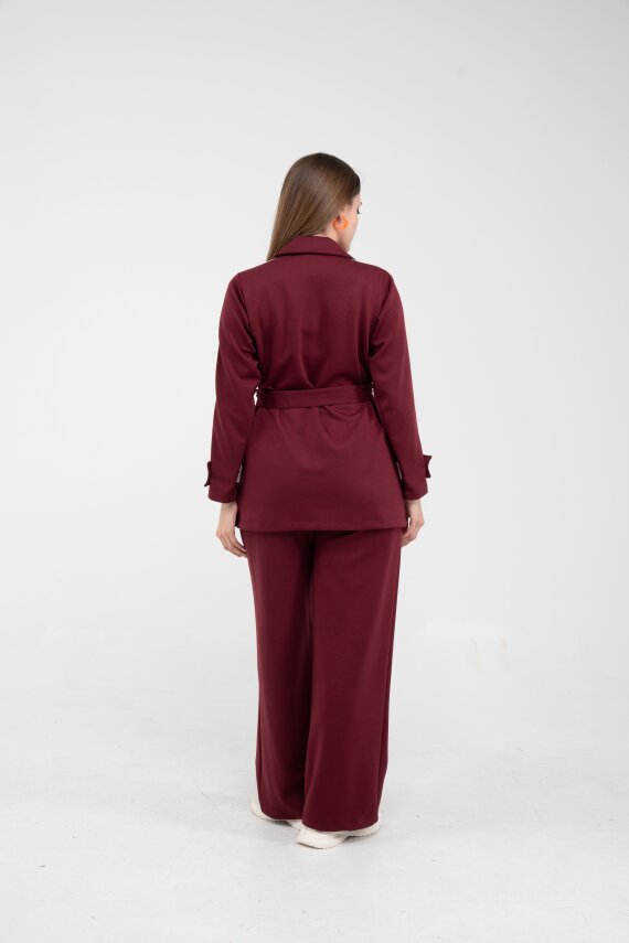 Şerit Detaylı Kuşaklı Geniş Paça Kadın Takım K1725 - 7