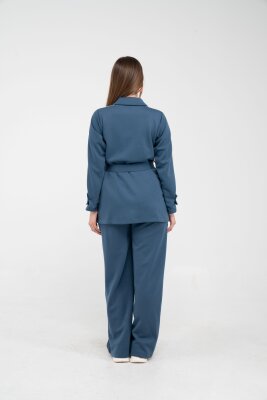 Şerit Detaylı Kuşaklı Geniş Paça Kadın Takım K1725 - 13