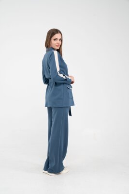 Şerit Detaylı Kuşaklı Geniş Paça Kadın Takım K1725 - 10