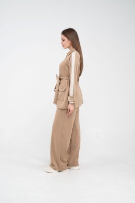 Şerit Detaylı Kuşaklı Geniş Paça Kadın Takım K1725 - 18