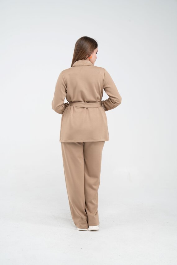 Şerit Detaylı Kuşaklı Geniş Paça Kadın Takım K1725 - 22