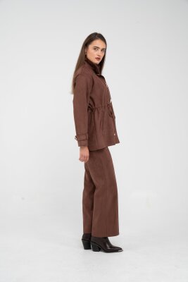 Süet Dokulu Altın Düğmeli Kuşaklı Kadın Takım 1757 - 11