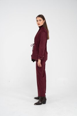 Süet Dokulu Altın Düğmeli Kuşaklı Kadın Takım 1757 - 18