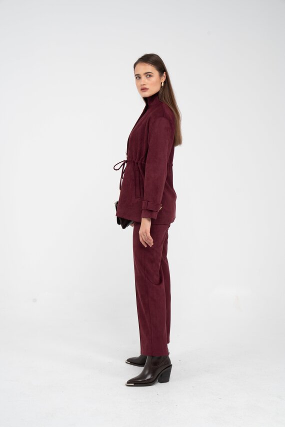 Süet Dokulu Altın Düğmeli Kuşaklı Kadın Takım 1757 - 18