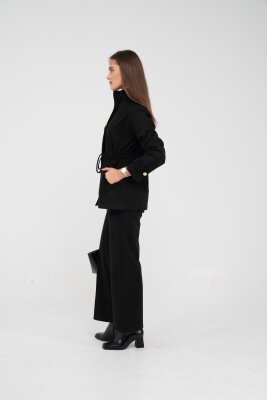 Süet Dokulu Altın Düğmeli Kuşaklı Kadın Takım 1757 - 24